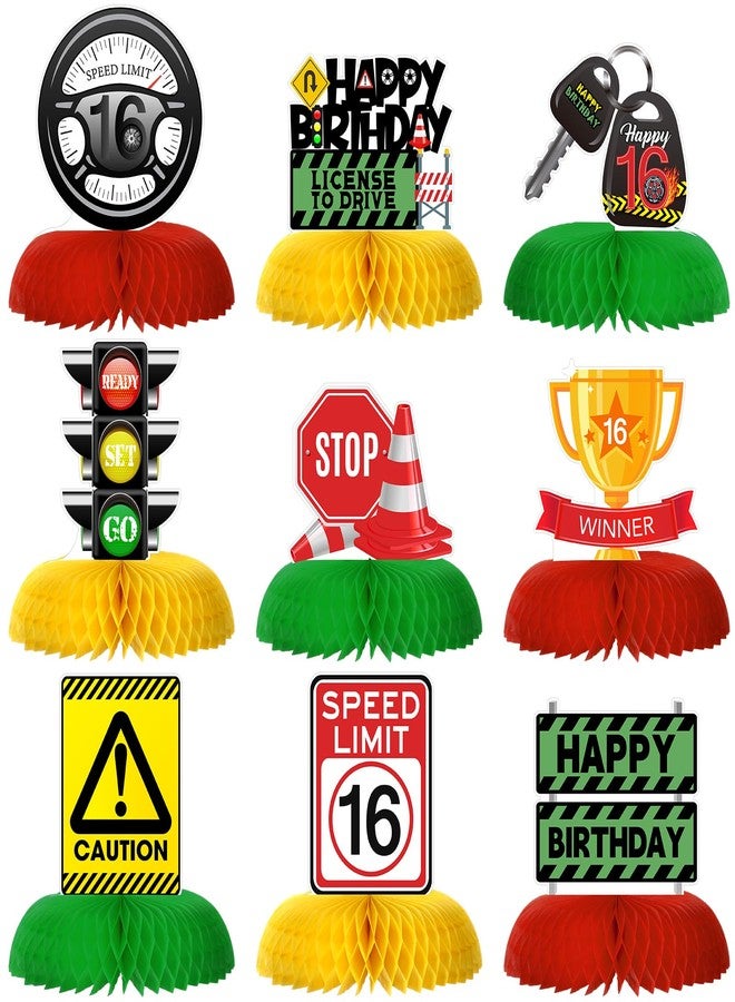 Weekgrat مجموعة زينة حفلات عيد الميلاد السادس عشر من ويكغرات، 9 قطع، بتصميم رخصة قيادة، قطع مركزية على شكل خلية نحل، ديكورات لسائقي السيارات المتدربين، إشارات مرور السيارات، زينة عيد الميلاد السادس عشر - Image 1